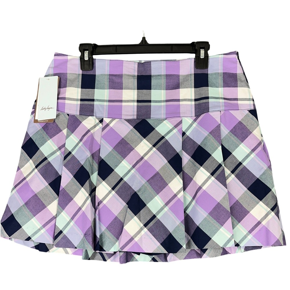 Lady Hagen Lavender Plaid Pleated Golf Skort